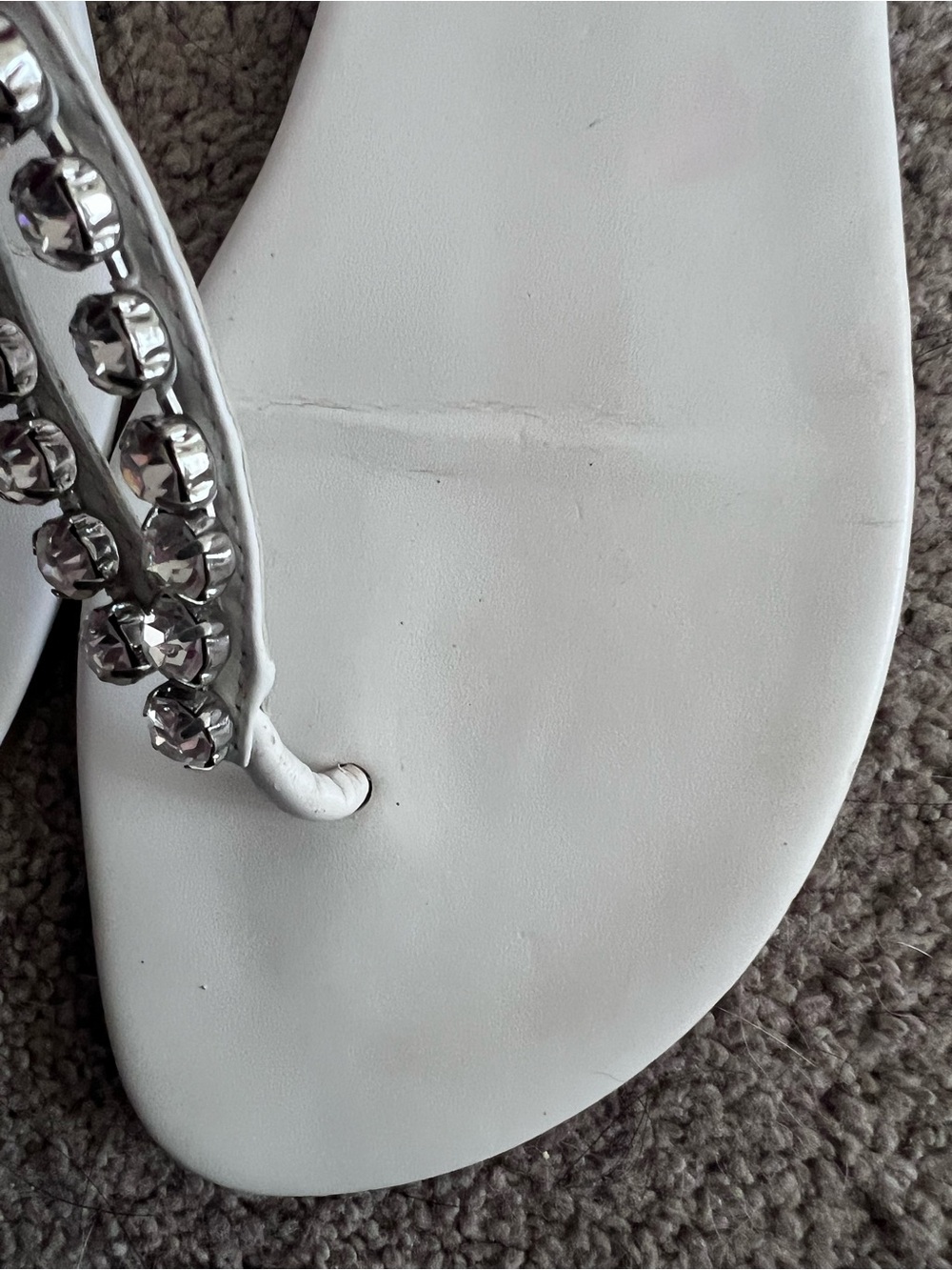Gianni Bini White “Glitter” Rhinestone T-Strap Flat Sandals | Ankle Strap|9.5 - Picture 7 of 8